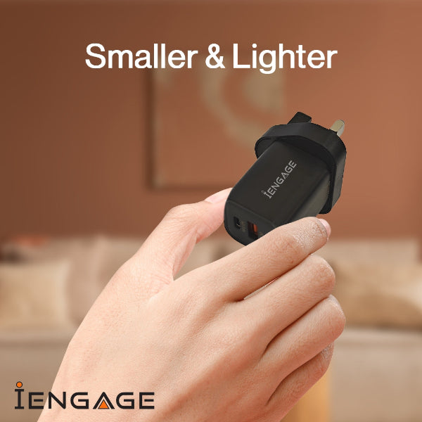 iEngage Dualport (USB-C +USB -A) 35W Power Adapter UK Plug - Black