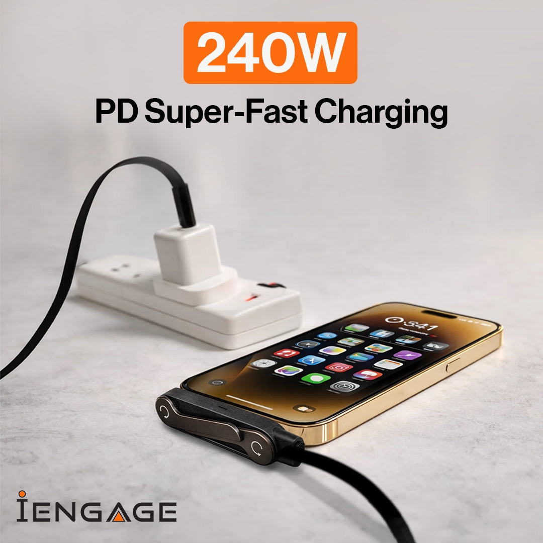 iEngage T-Angled 240W 2-In-1 USB-C Cable With Phone Stand Bracket ( 1.5 meter )