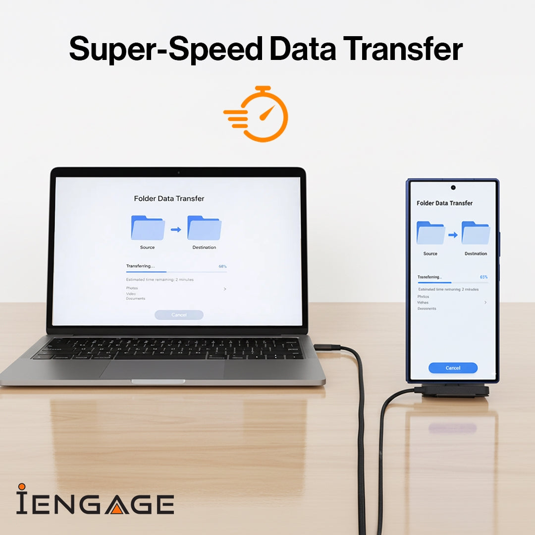 iEngage T-Angled 240W 2-In-1 USB-C Cable With Phone Stand Bracket ( 1.5 meter )