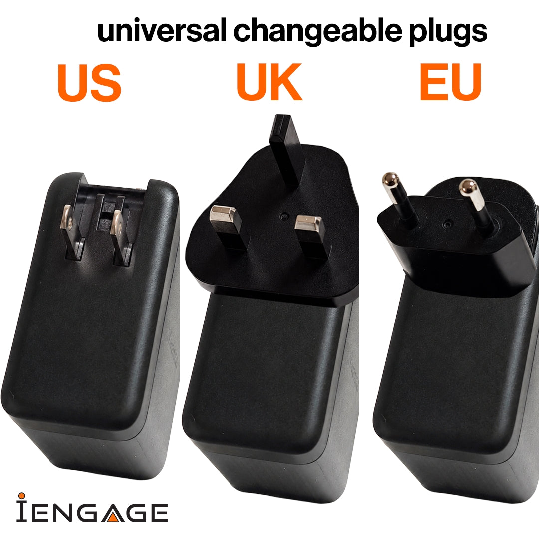 iEngage 165W TFT PD Charger (Triple USB -C + USB-A) W/ Interchangeable UK/EU Plug