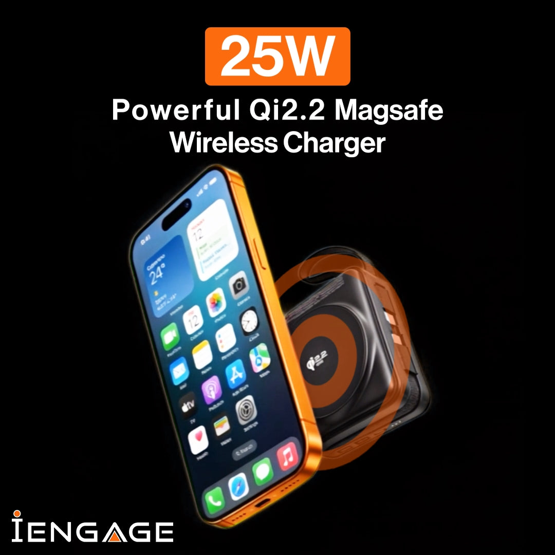 iEngage 10000mAh Semi Solid Battery Qi2.2 Magsafe Powerbank مع كابلات مدمجة 