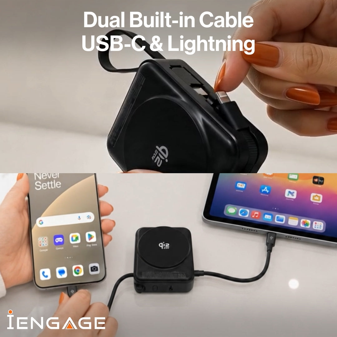 iEngage 10000mAh Semi Solid Battery Qi2.2 Magsafe Powerbank مع كابلات مدمجة 