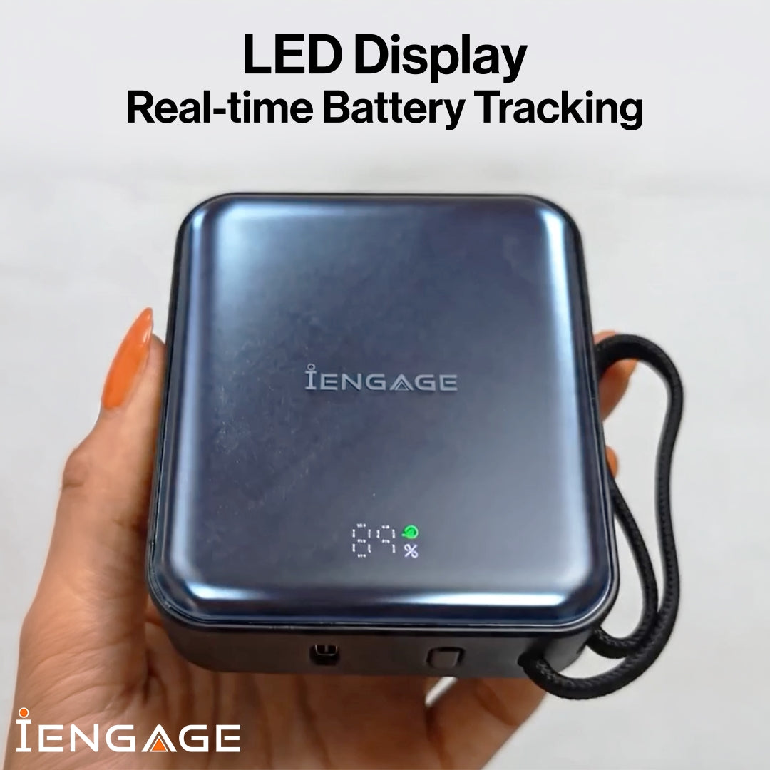 iEngage 10000mAh Semi Solid Battery Qi2.2 Magsafe Powerbank مع كابلات مدمجة 