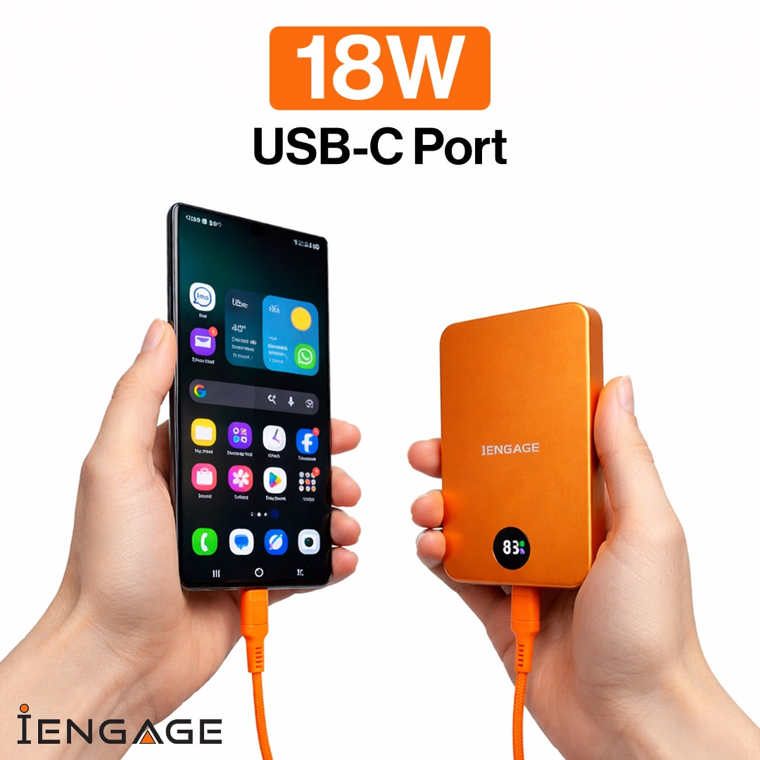 iEngage 10000mAh Semi Solid Battery Wireless Charging Powerbank (Orange)