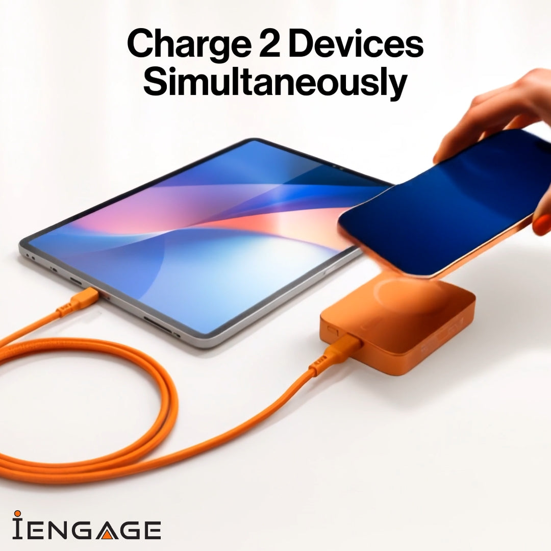 iEngage 10000mAh Semi Solid Battery Wireless Charging Powerbank (Orange)