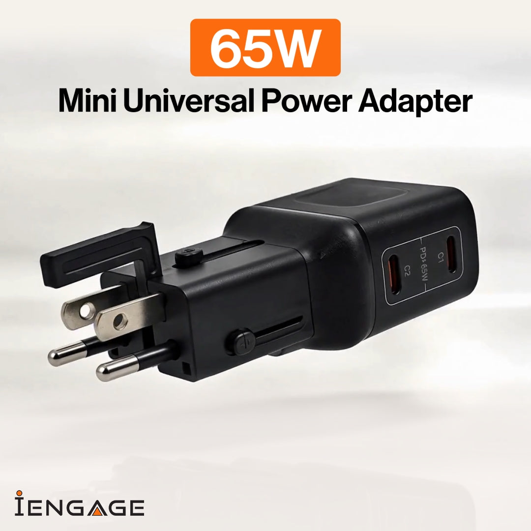 iEngage 65W Dual Usb-C Port Mini Universal Gan Power Adapter(Black)