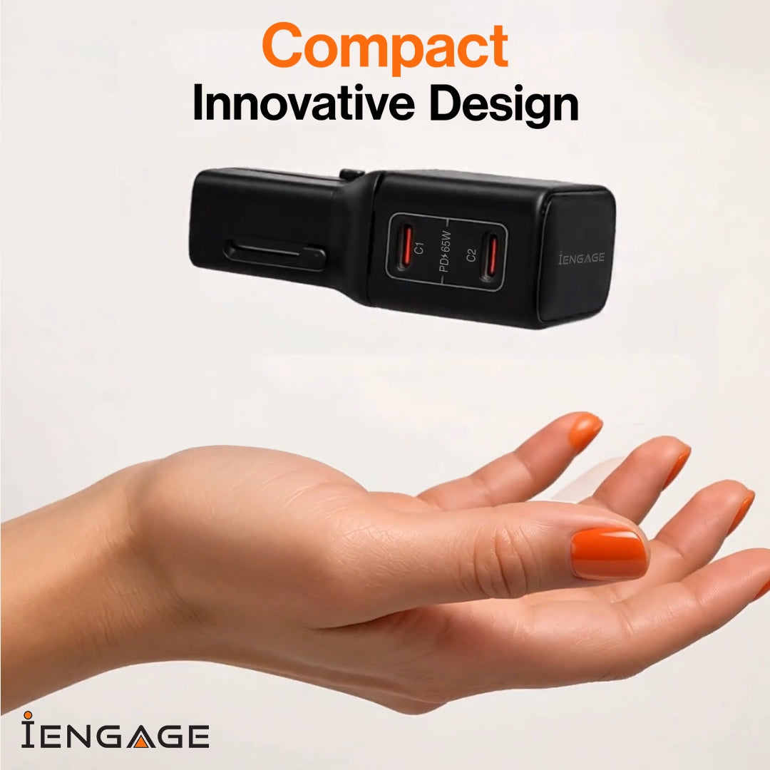 iEngage 65W Dual Usb-C Port Mini Universal Gan Power Adapter(Black)