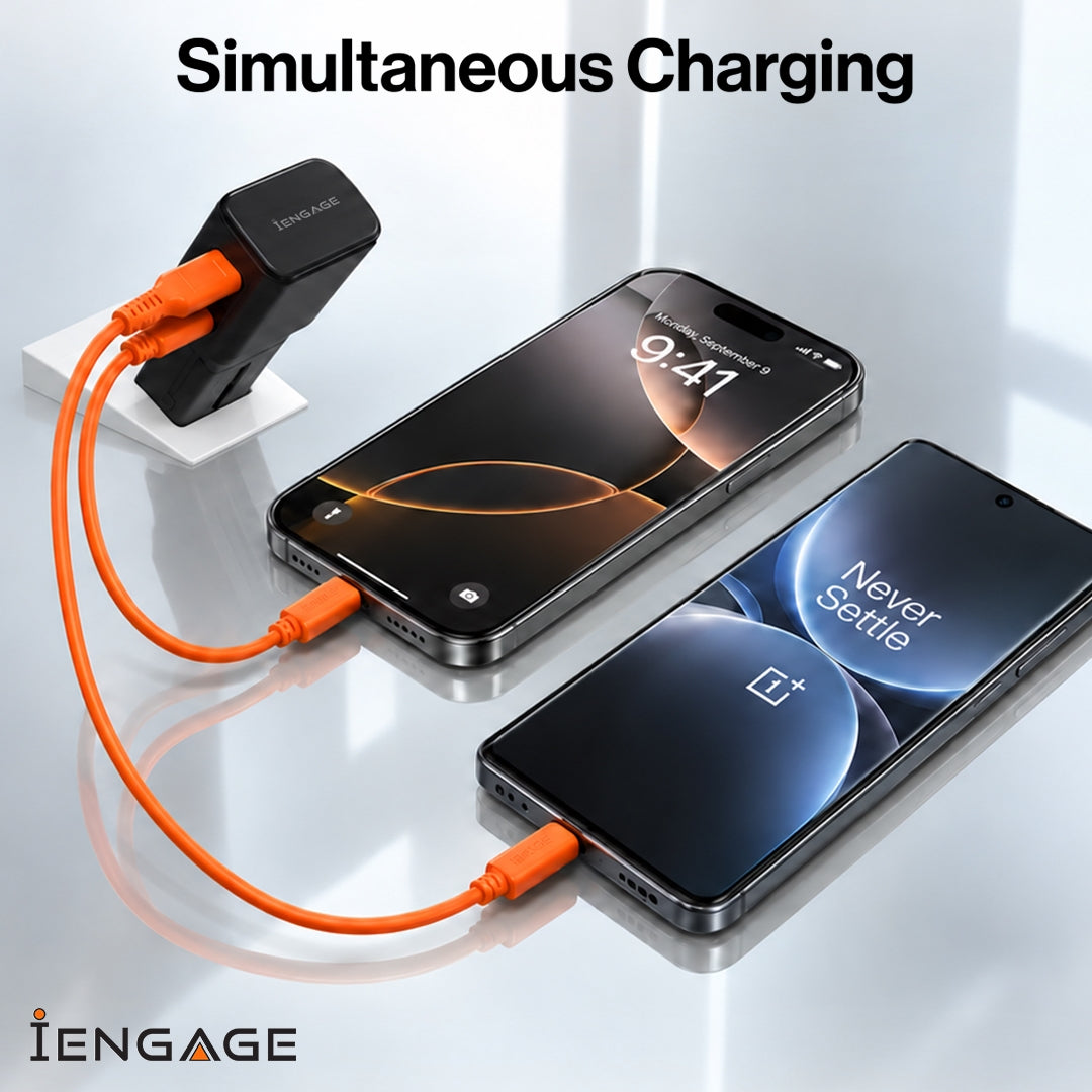 iEngage 65W Dual Usb-C Port Mini Universal Gan Power Adapter(Black)