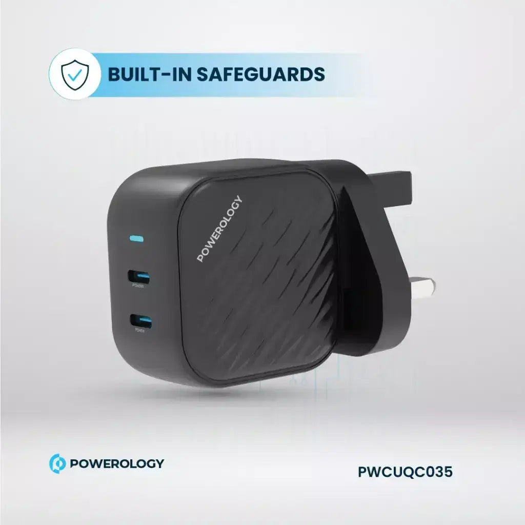 Powerology Gan |Dual-Usb-C  Wall Charger Black