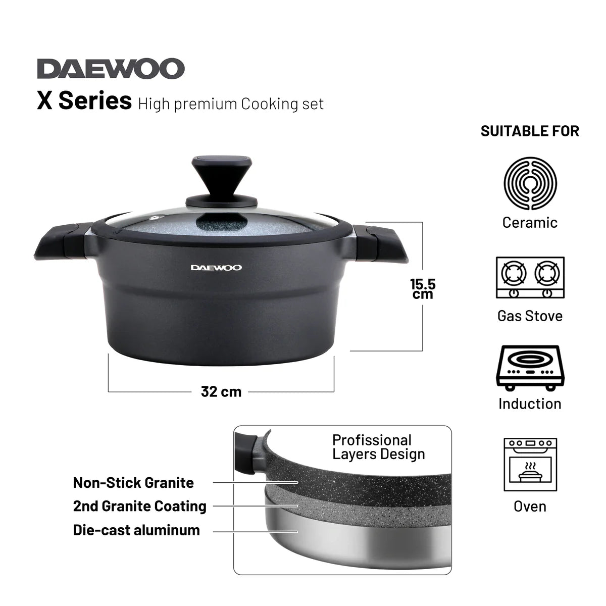 Daewoo  Casserole Pot -DCC 3200-BL