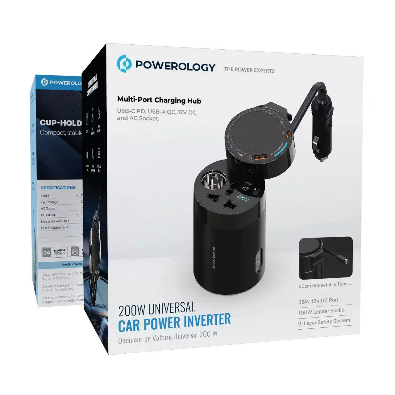 Powerology 200W Universal Car Power Inverter -Black