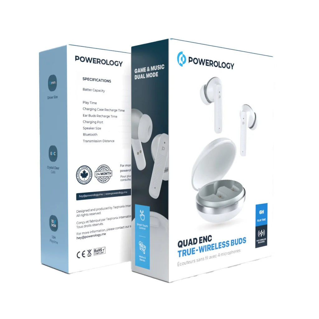 Powerology Quad Enc True- Wireless Earbuds Black