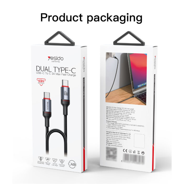 Yesido Ca181 1.2M 60W Pd To Type C Braided Cable