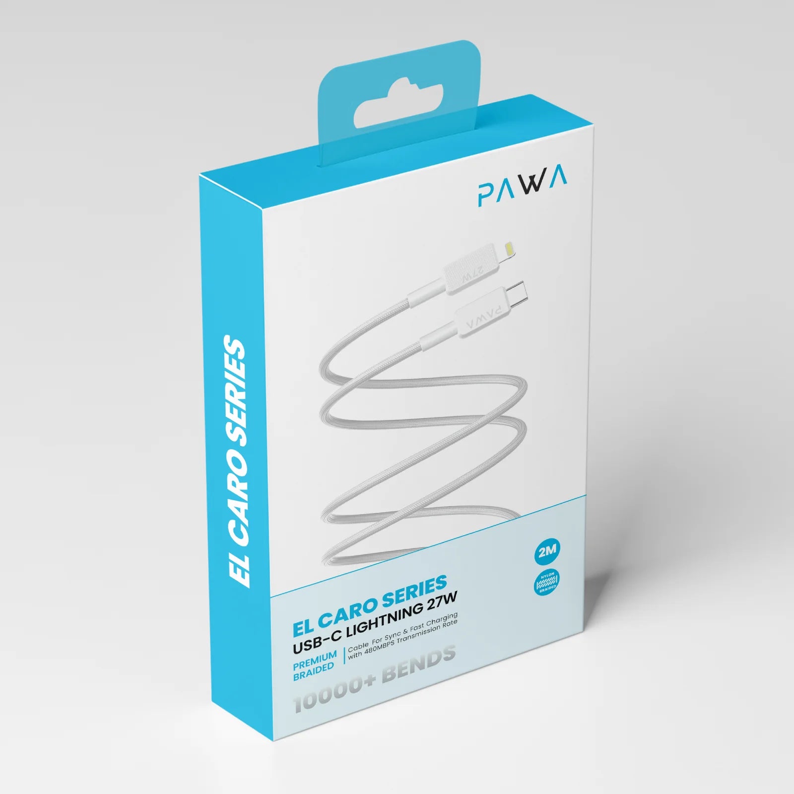 Pawa El-Caro Premium Braided Cable USB-C To Lightning 27W 2M - White