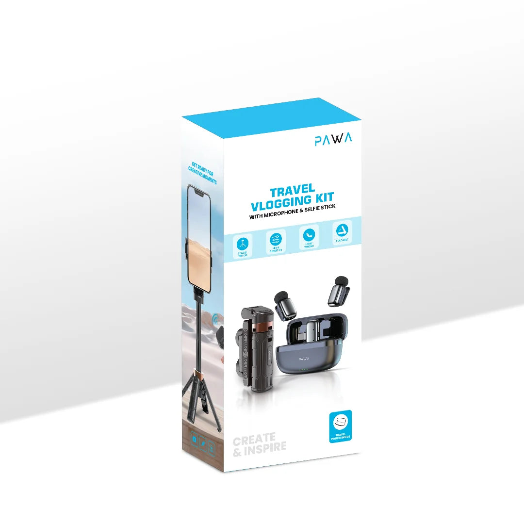 Pawa Travel Vlogging kit with Microphone & Selfie stick