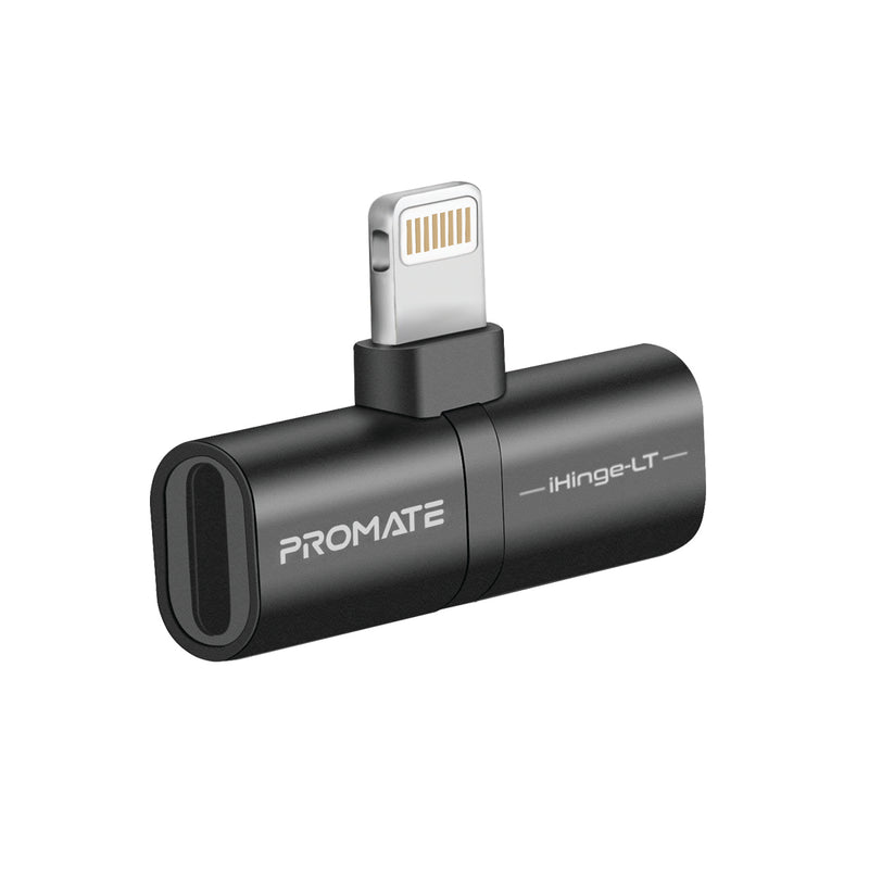 Promate iHinge-LT 2-in-1 Audio & Charging Adapter with Lightning - Black - TJRMKE9