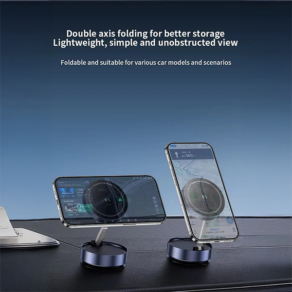 360 درجة تدور حامل هاتف مغناطيسي قابلة للطي مع شفط قوي - أسود