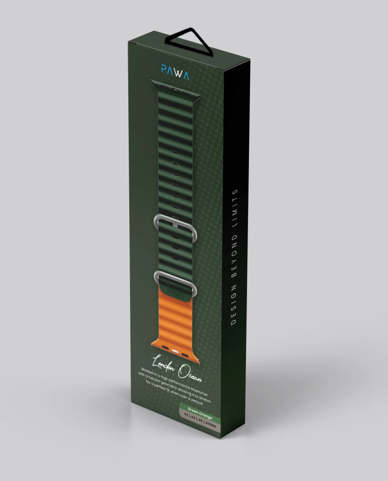 Pawa London Ocean Watch Strap Ultra/Series 8 49/45/44/42MM - Green/Orange