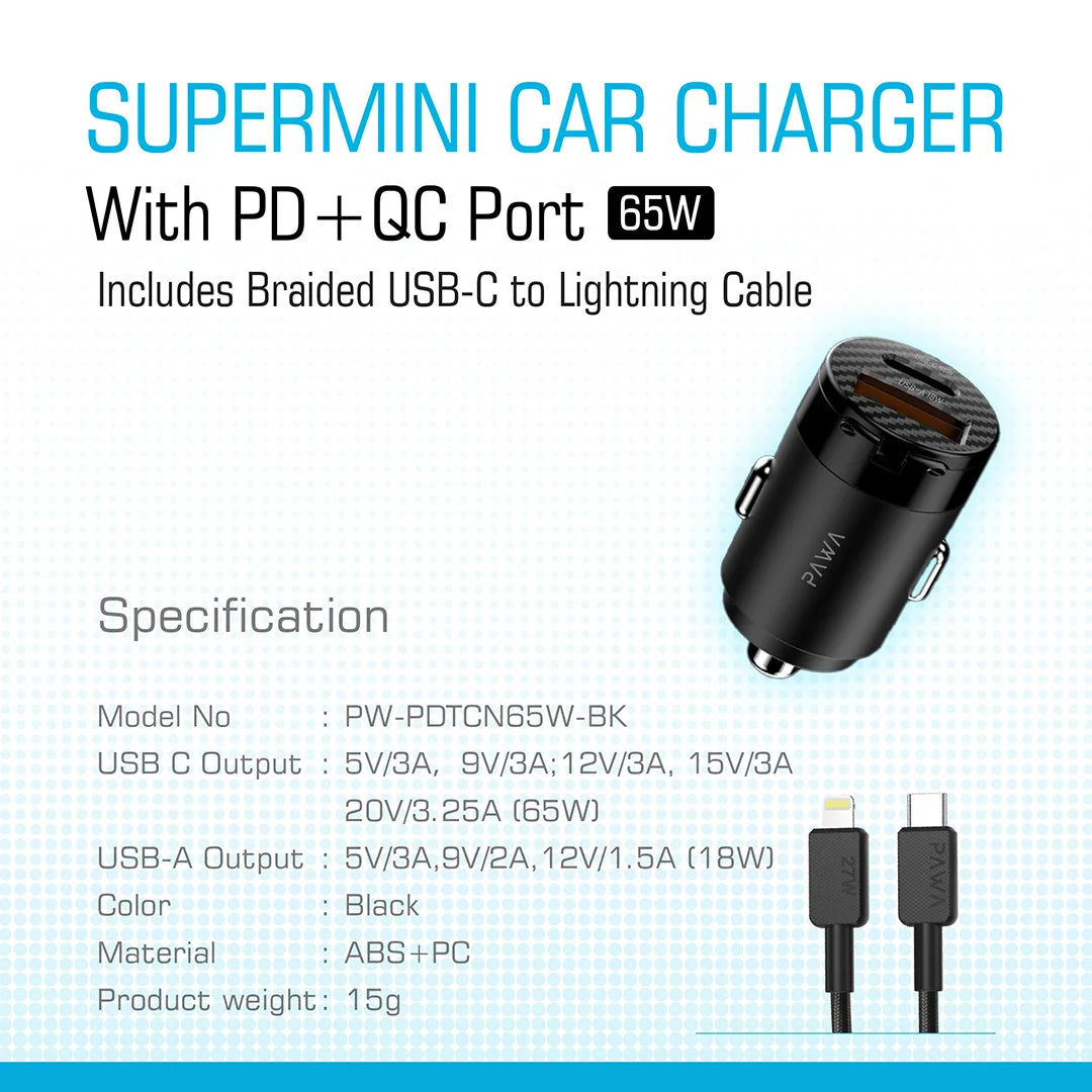 Pawa Supermini Dual Port Car Charger 65W