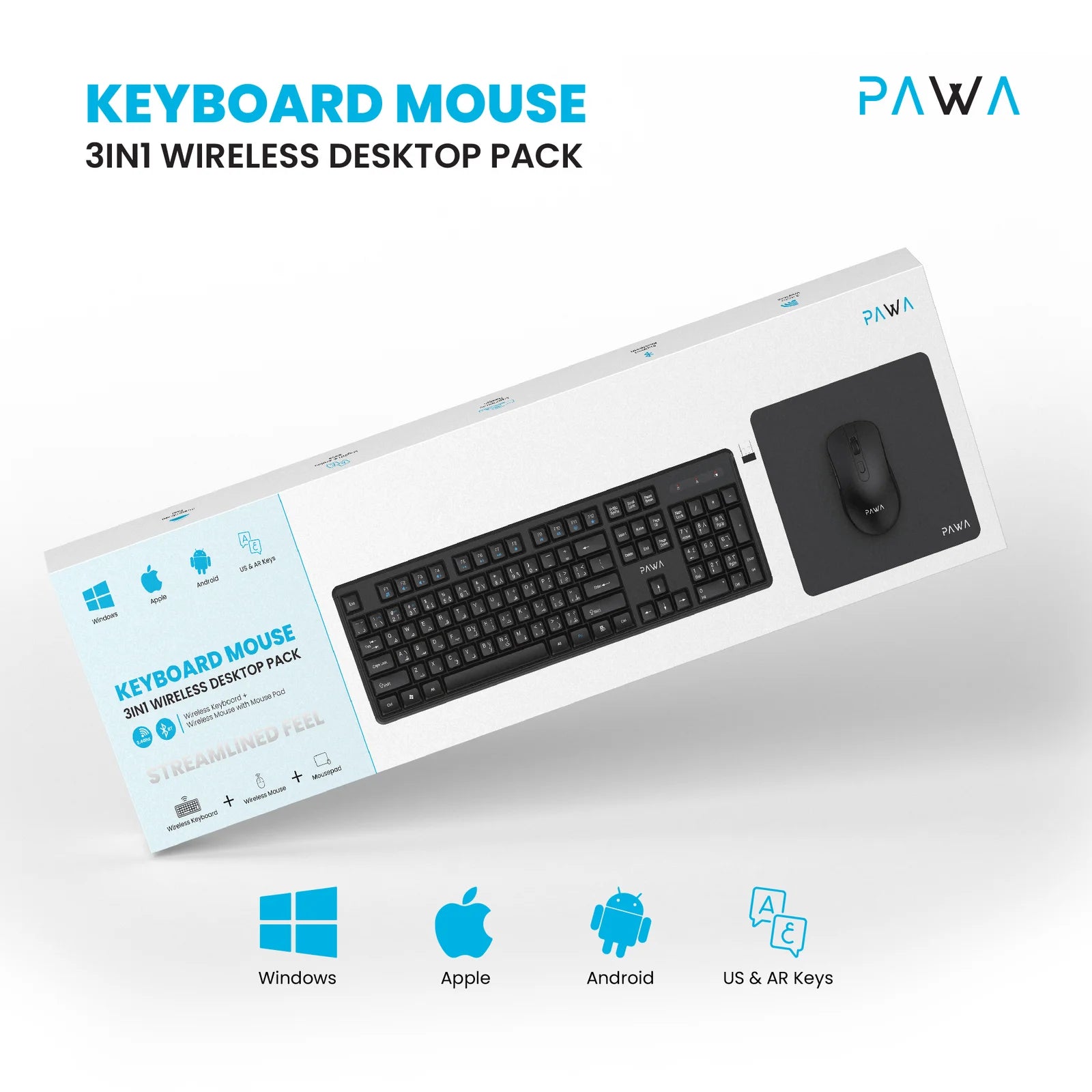 Pawa Keyboard Mouse 3IN1 Wireless Desktop Pack.