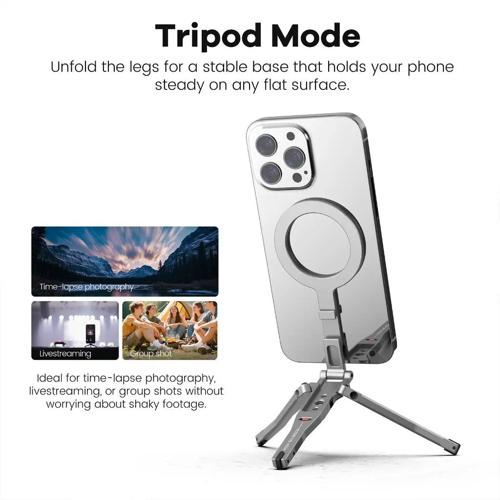 ZLOS PS03 MagFlex Multi-Stand, Foldable MagSafe Tripod Phone Holder-Universal Magnetic Mount