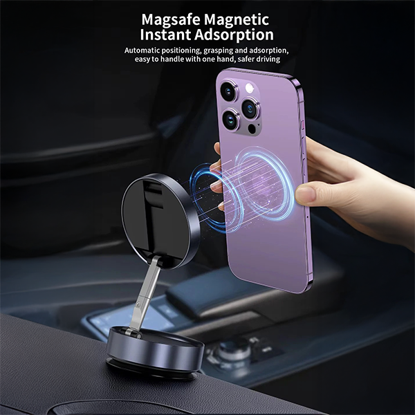 360 درجة تدور حامل هاتف مغناطيسي قابلة للطي مع شفط قوي - أسود