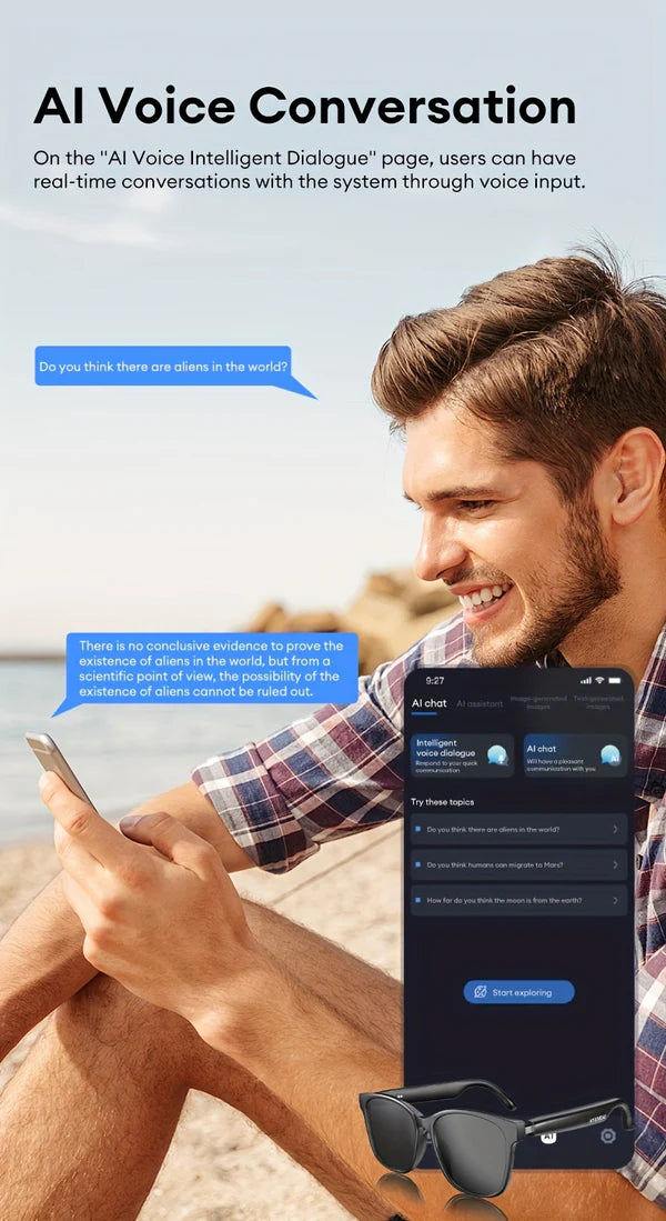 Hyundai Hy C8 Wireless AI Smart Glasses مع ترجمة مكبر صوت 70+ اللغات - SMG492