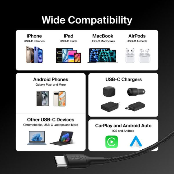 Belkin Boostchargeâ Usbc To Usbc Braided Cable 240W Pd 48V5A 1M B