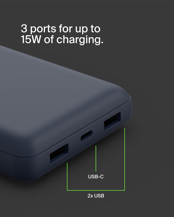 Belkin Boostcharge 3Port 20K Pow Bank Usb-C 15W Dual 15Cm Cab Blu