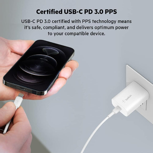 Belkin 25W Usb-C Pd Wall Charger With Pps For Samsung And Apple-white