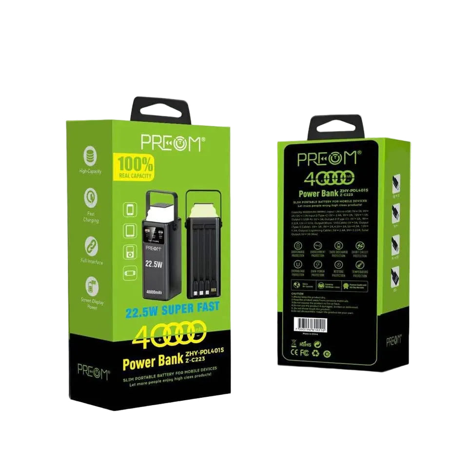 Preom 60000Mah Power Bank With Light And 4 Built-In Cables (7393196810210)