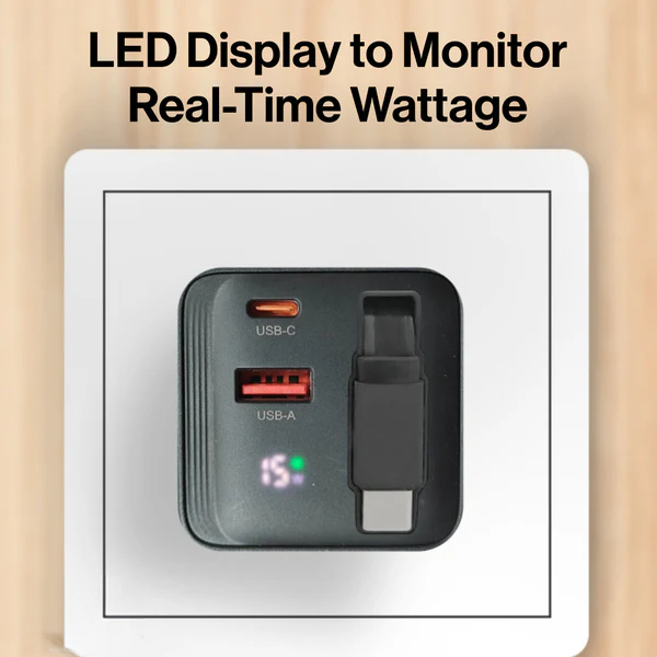 iEngage Dual Port C+A 65W Gan Power Adapter With Usb-C Cable