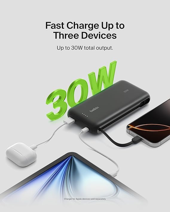 Belkin Charge Power Bank 20K Pd 30W With Usb-C Usbc & Usb-A Black