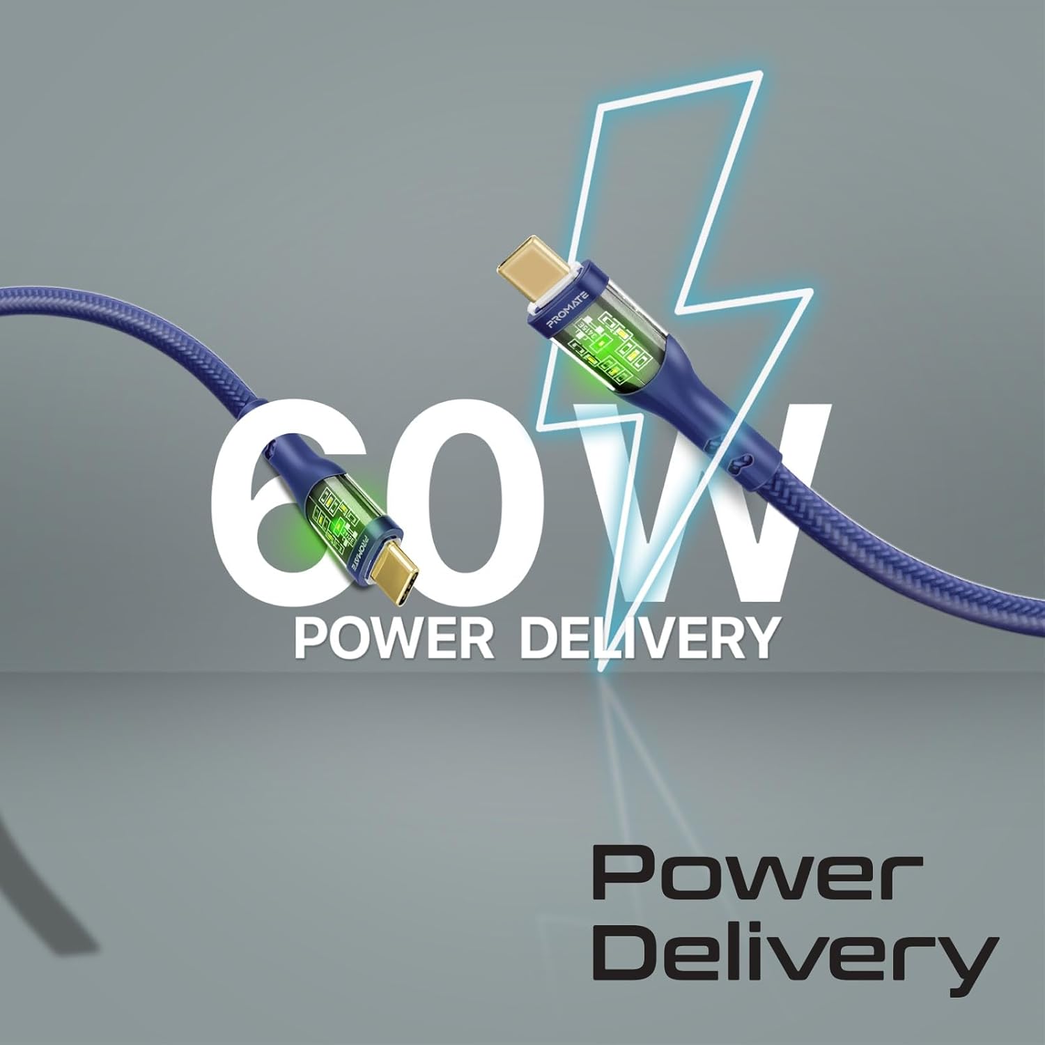 60W كابل USB -C فائق الصوت مع قذائف شفافة - البحرية - TJR4KI5