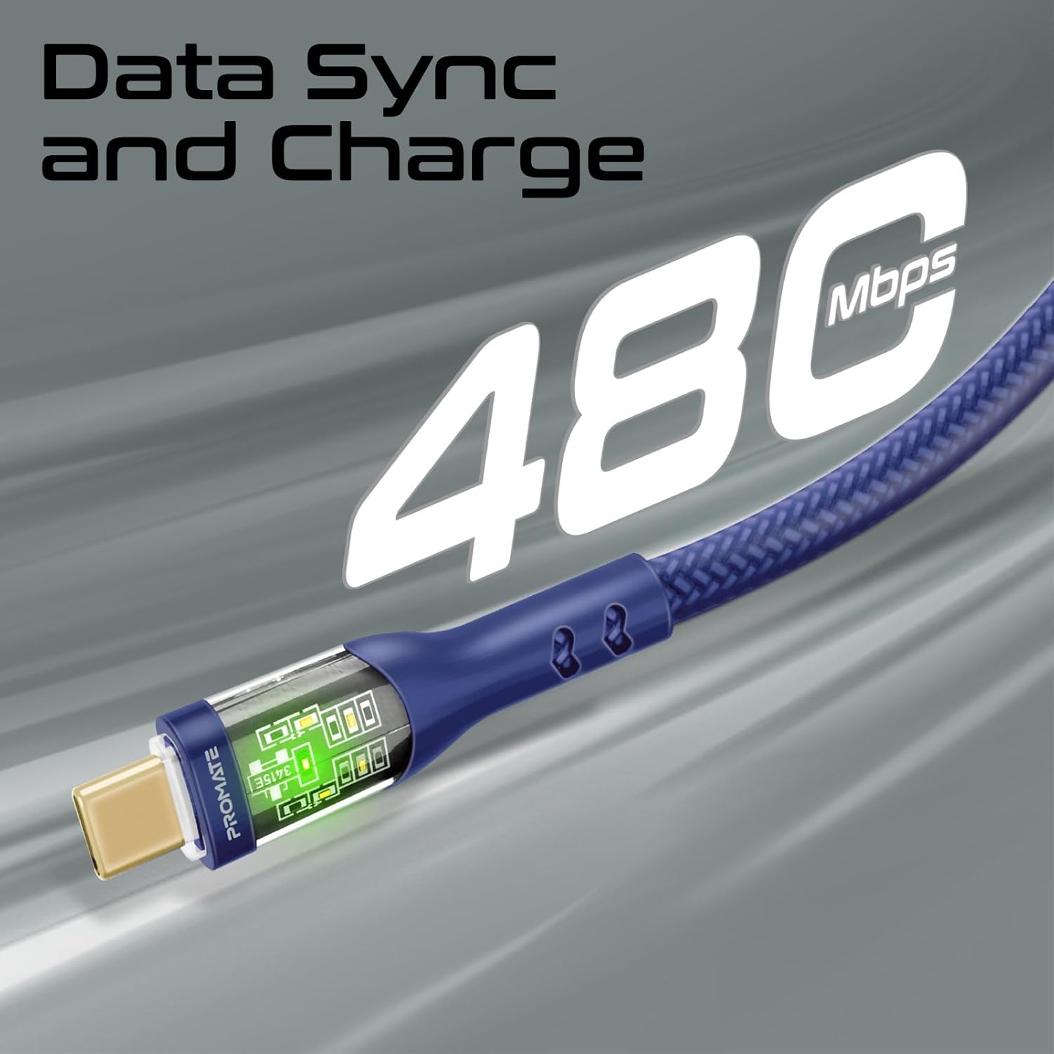 60W كابل USB -C فائق الصوت مع قذائف شفافة - البحرية - TJR4KI5