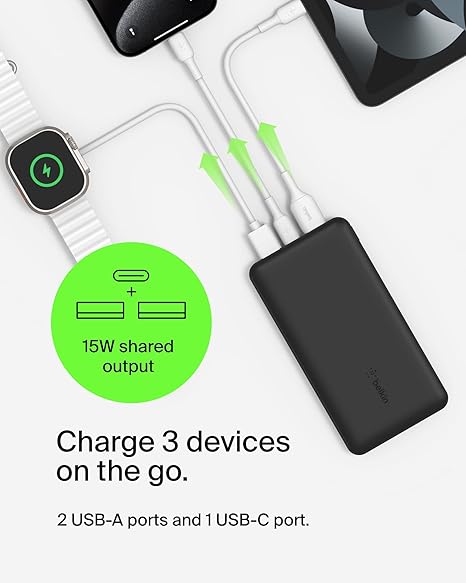 Belkin 20K Power Bank Usb-A & C 15W  Black(Bpb012Btbk)