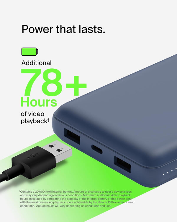 Belkin Boostcharge 3Port 20K Pow Bank Usb-C 15W Dual 15Cm Cab Blu