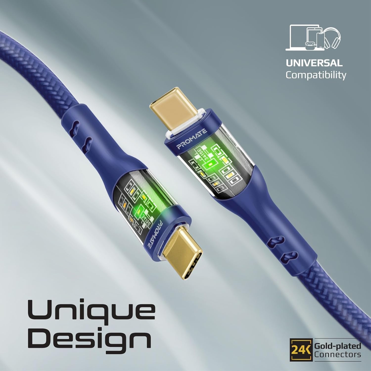 60W كابل USB -C فائق الصوت مع قذائف شفافة - البحرية - TJR4KI5