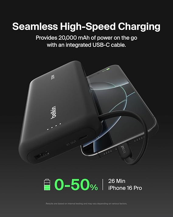 Belkin Charge Power Bank 20K Pd 30W With Usb-C Usbc & Usb-A Black