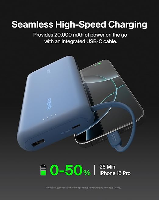 Belkin Charge Powerbank 20Kpd 30W Usb-C Cable And Usb-C Usb-A Blue(745883898947)