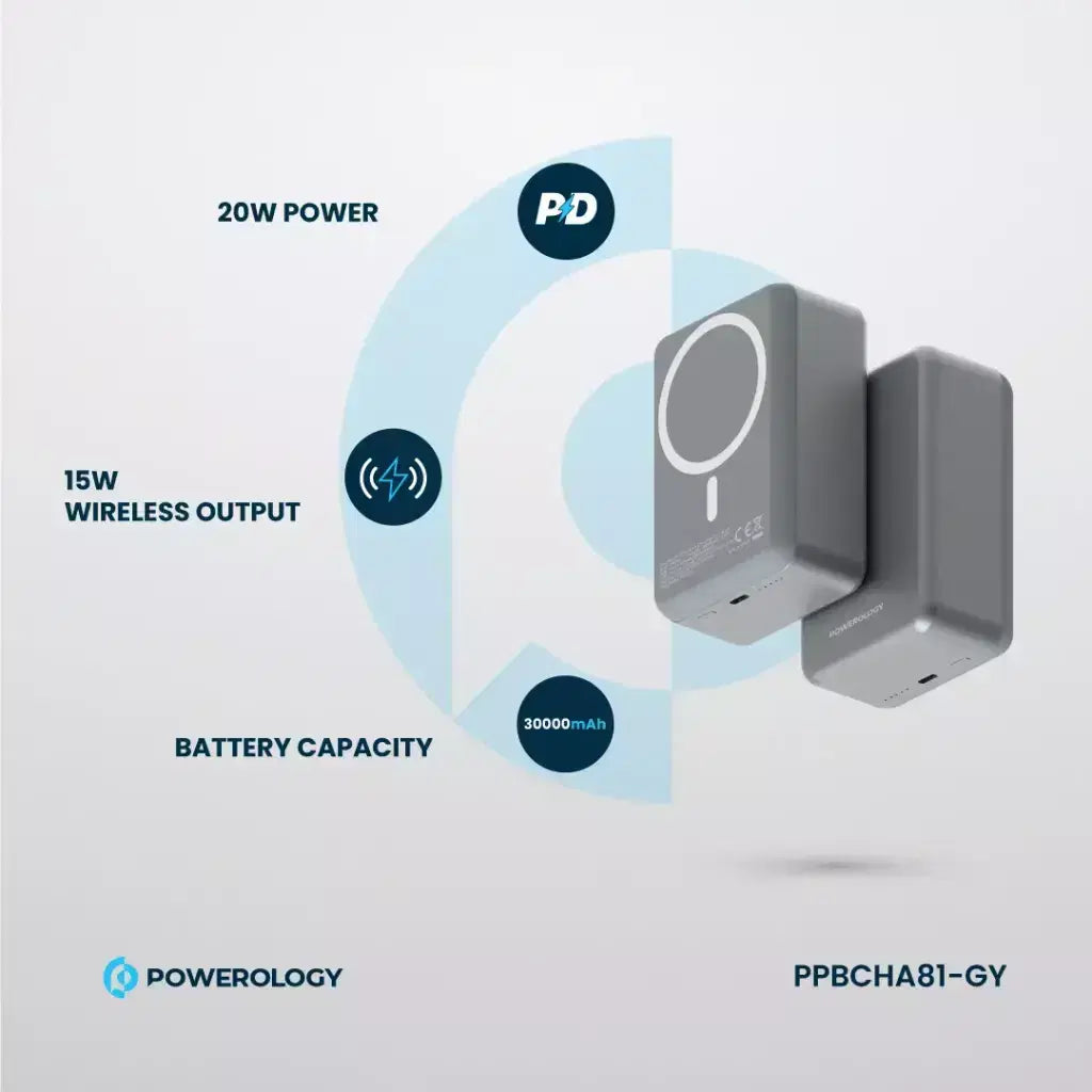 Powerology 30000Mah Magsafe Aluminum Power Bankdark Grey