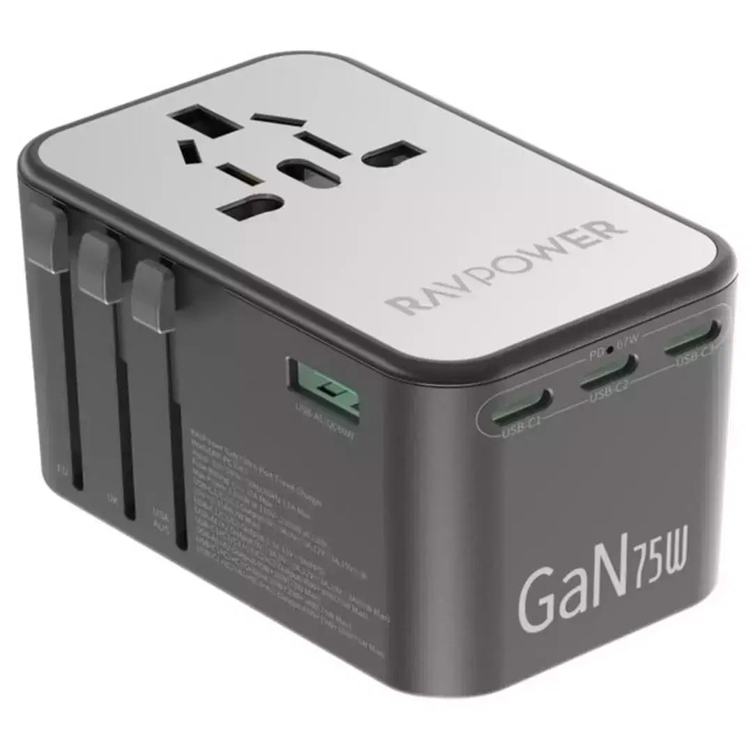 Promate GaNFast™ Travel Adapter- 75W Power - USB-C- Dual 30W Quick Charge 3.0