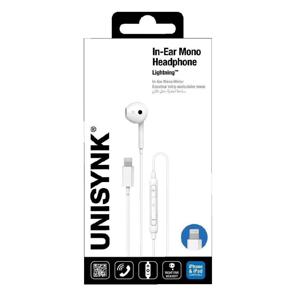 Unisynk In-Ear Mono Headphone Lighting White