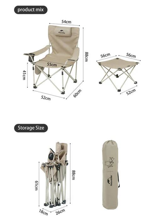 Naturehike T05J Recliner Chair with Table - Khaki