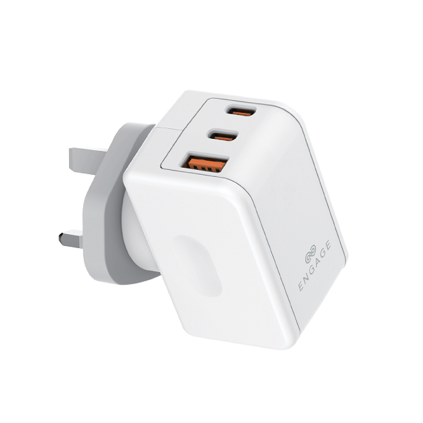 Engage 65W Dual C + Usb-A Power Adapter W/180 Degree Rotating Plug