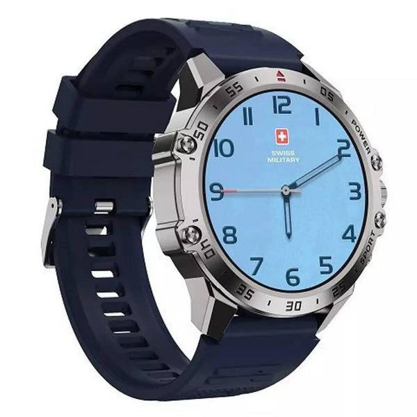 Swiss Military Dom 5 Smart Watch Silver Frame Blue Silicon Strap