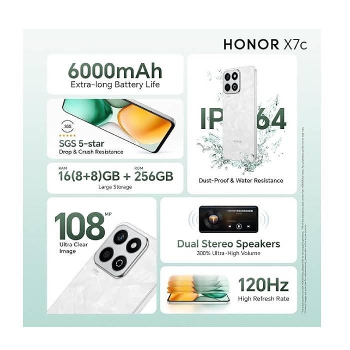 Honor X7C 5G Phone, 6.7”, 4GB RAM, 256GB – White