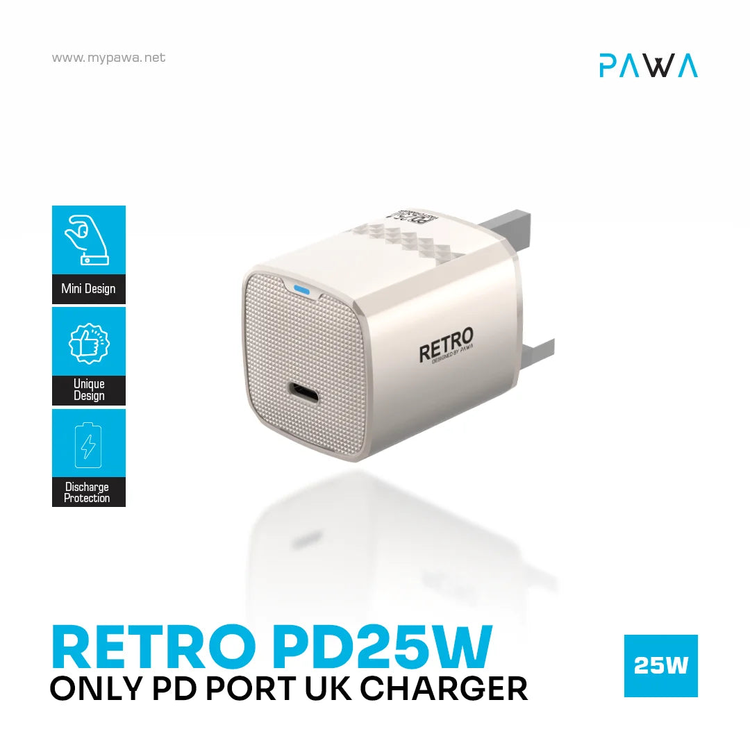 Pawa Retro 25W With Type-C Port Uk Plug  - Titanium