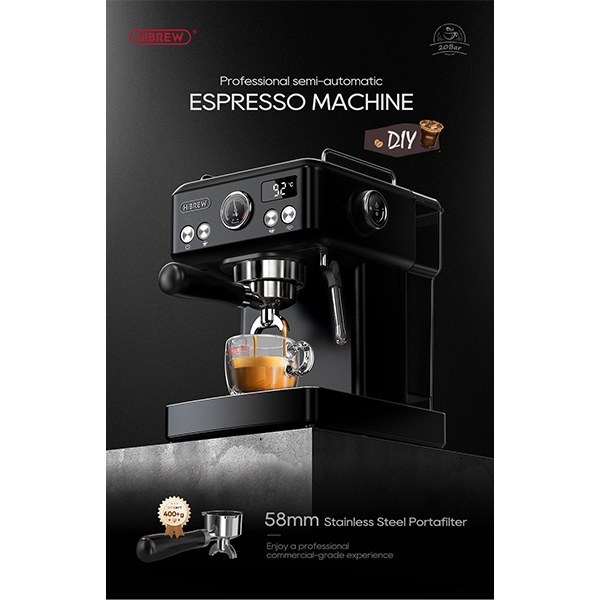 HiBREW Semi Automatic Espresso Coffee Machine Temperature Adjustable H10A - Black