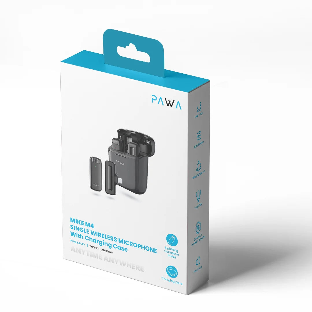 Pawa Mike M4 Single Wireless Microphone With Charging Case.